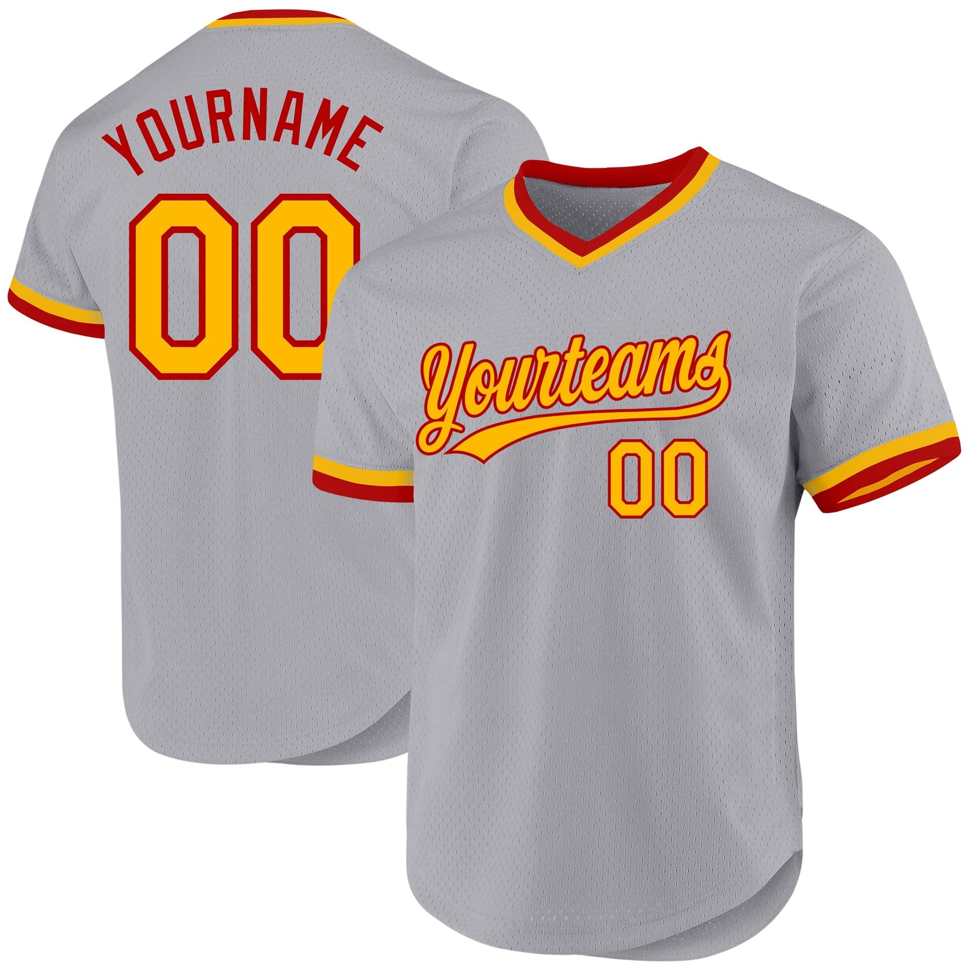 Custom Gray Gold-Red Authentic Throwback Baseball Jersey baseball jersey product view 1