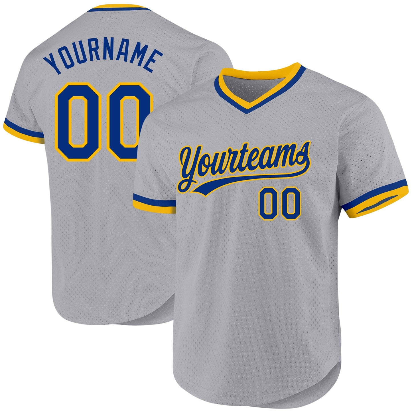 Custom Gray Royal-Gold Authentic Throwback Baseball Jersey baseball jersey product view 1