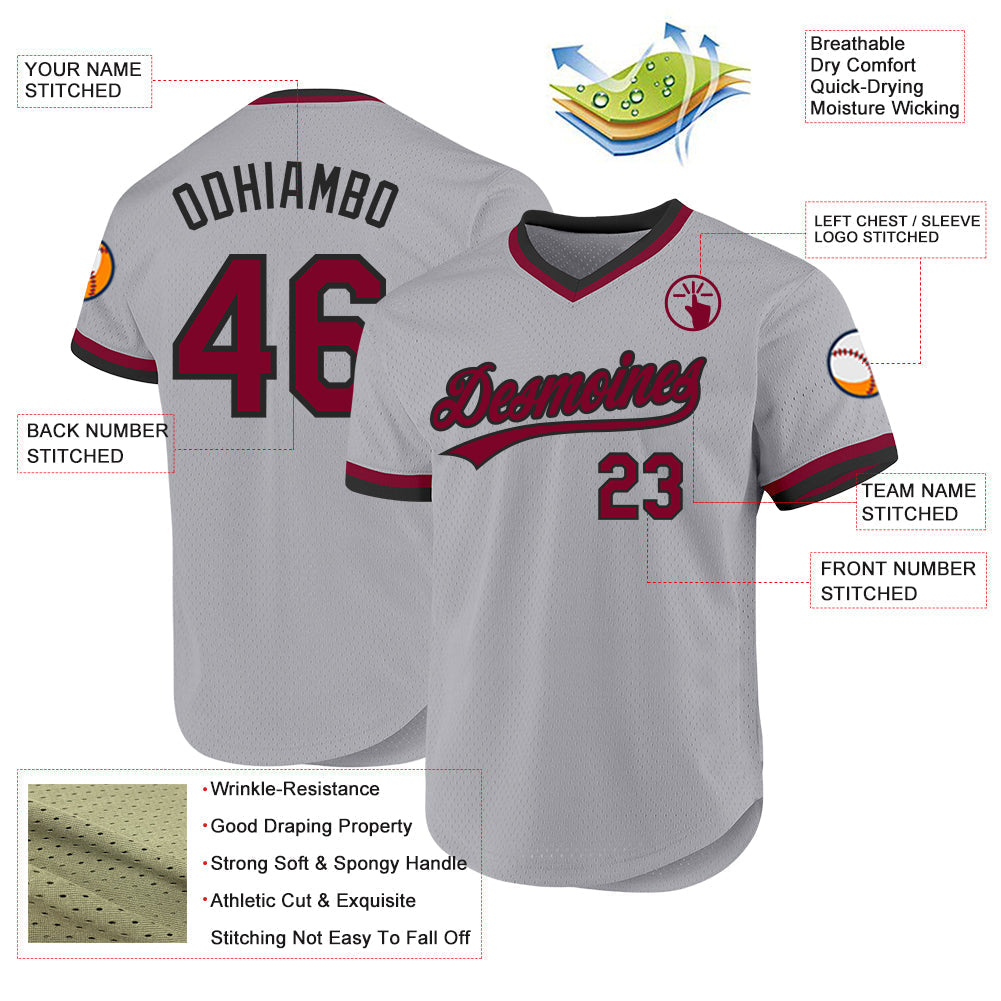 Custom Gray Maroon-Black Authentic Throwback Baseball Jersey baseball jersey product view 3