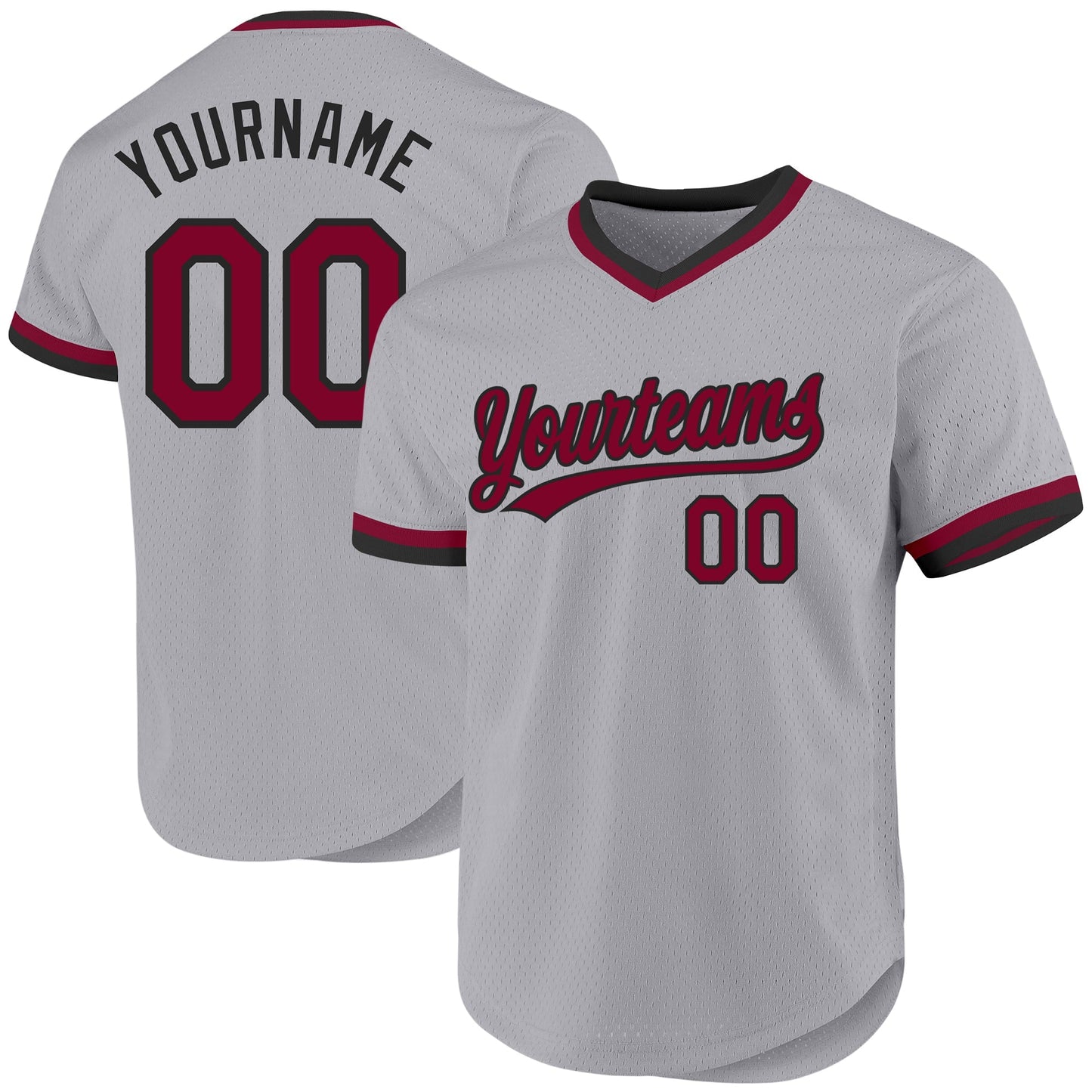 Custom Gray Maroon-Black Authentic Throwback Baseball Jersey baseball jersey product view 1