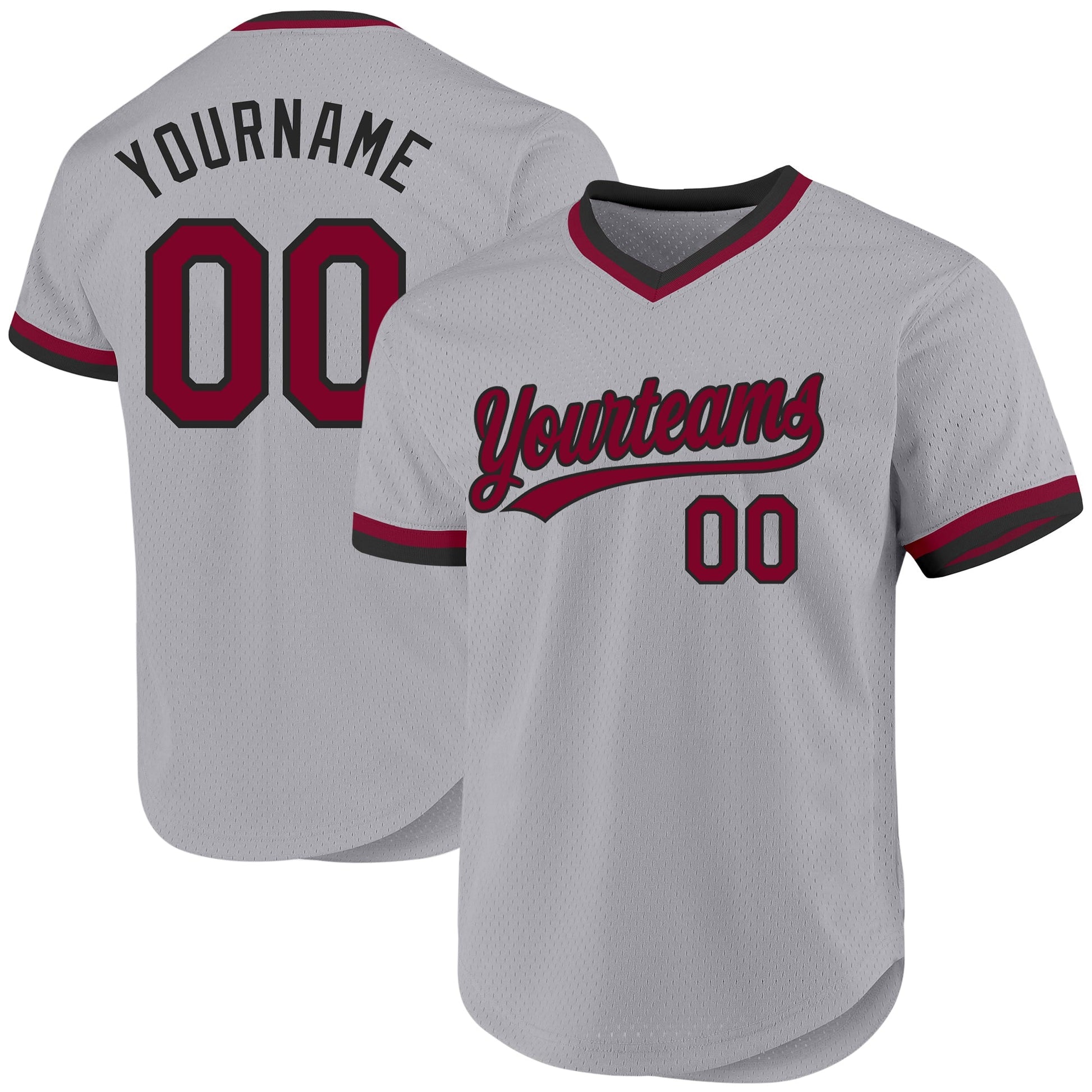 Custom Gray Maroon-Black Authentic Throwback Baseball Jersey baseball jersey product view 1