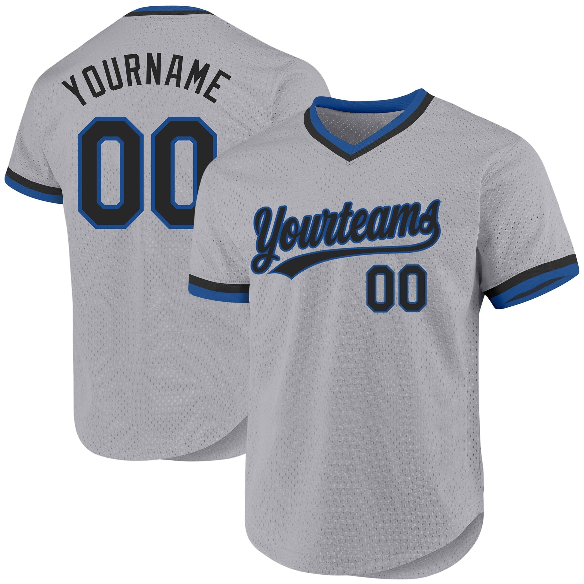 Custom Gray Black-Blue Authentic Throwback Baseball Jersey baseball jersey product view 1