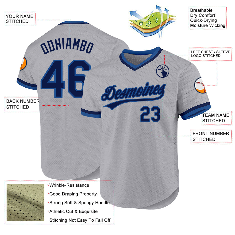 Custom Gray Navy-Blue Authentic Throwback Baseball Jersey baseball jersey product view 3