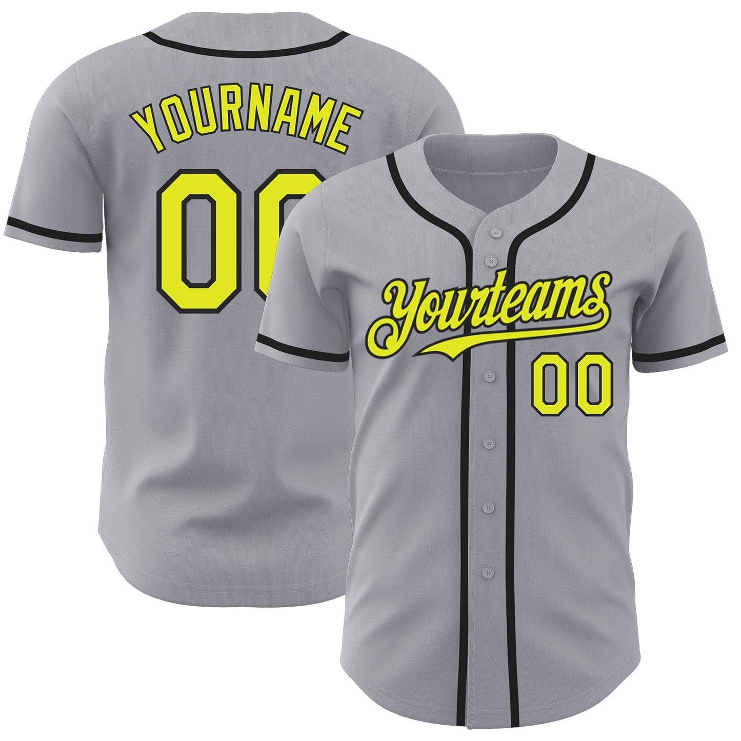 Custom Gray Neon Yellow-Black Authentic Baseball Jersey baseball jersey product view 1