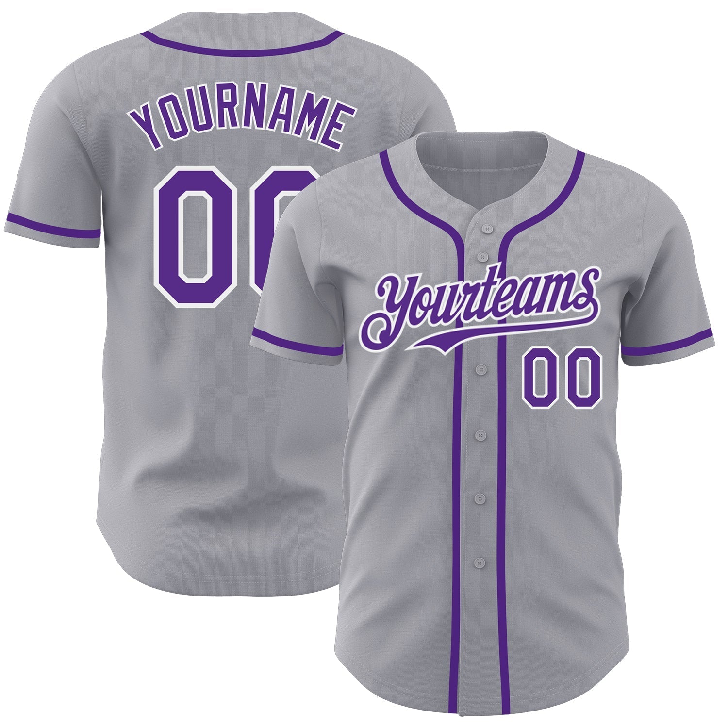 Custom Gray Purple-White Authentic Baseball Jersey baseball jersey product view 1