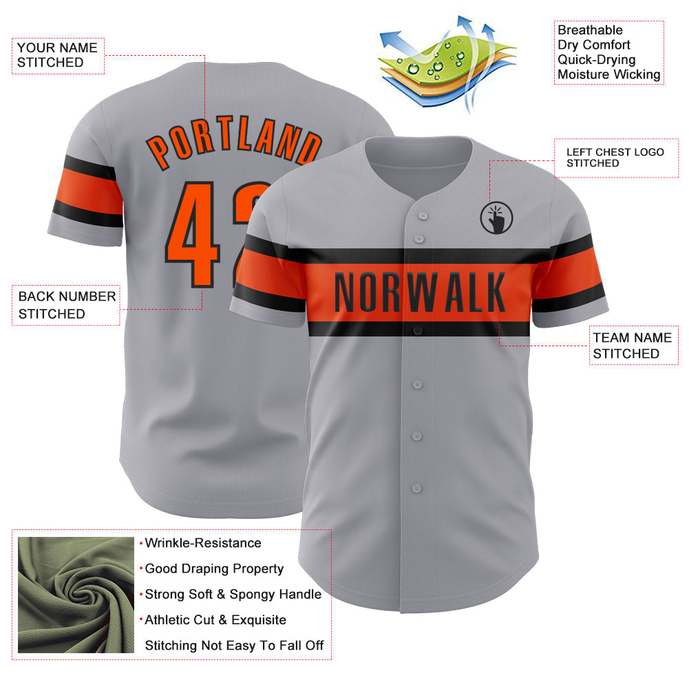 Custom Gray Orange-Black Authentic Baseball Jersey baseball jersey product view 3