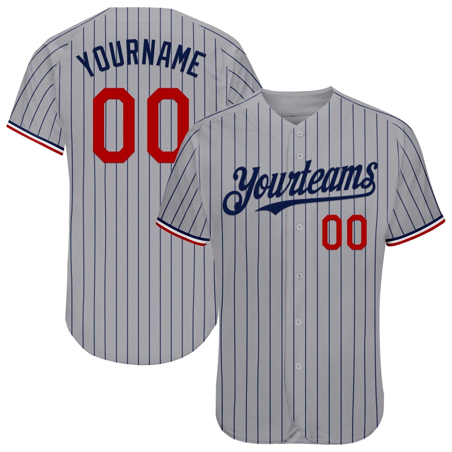 Custom Gray Navy Pinstripe Red-White Authentic Baseball Jersey baseball jersey product view 1