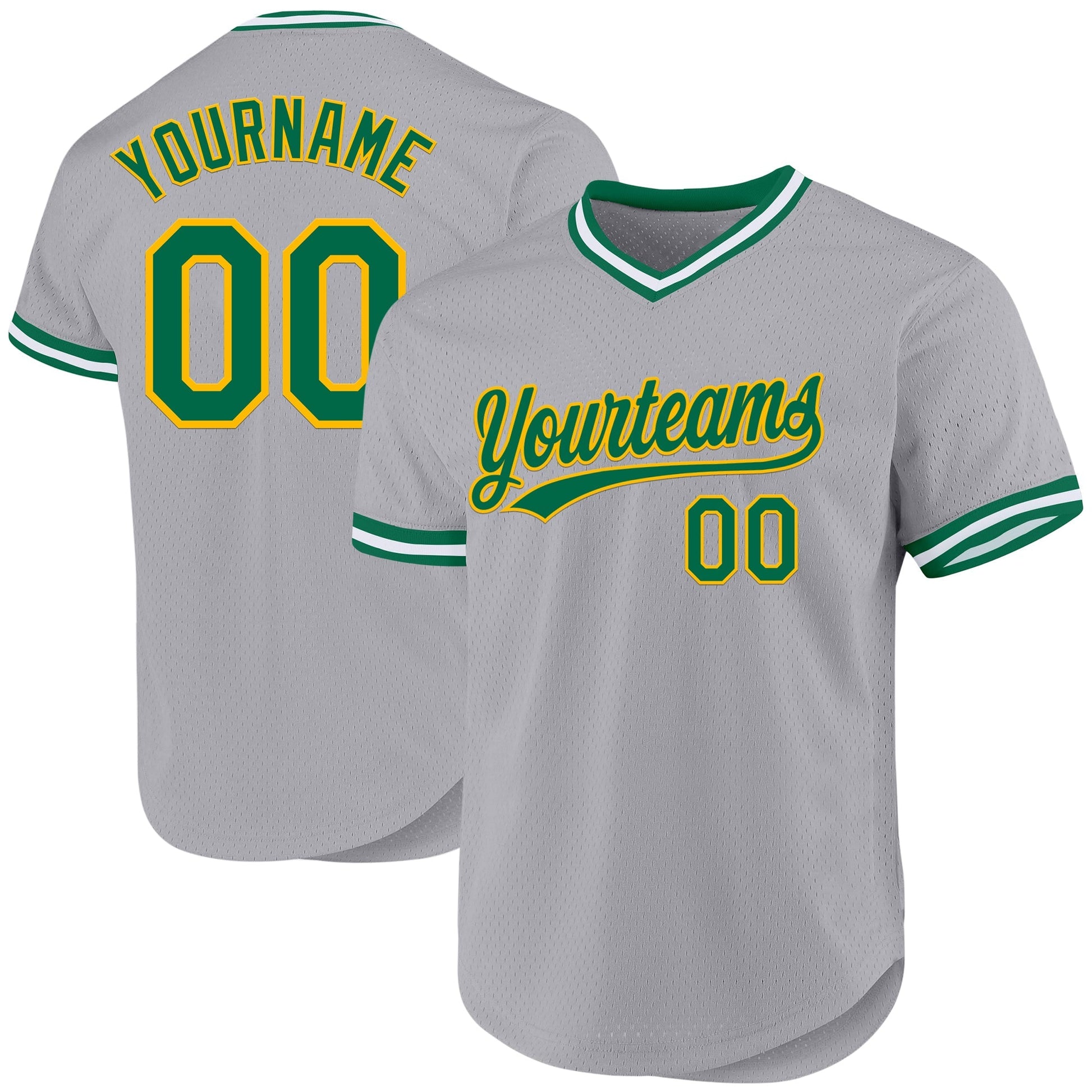 Custom Gray Kelly Green-Gold Authentic Throwback Baseball Jersey baseball jersey product view 1