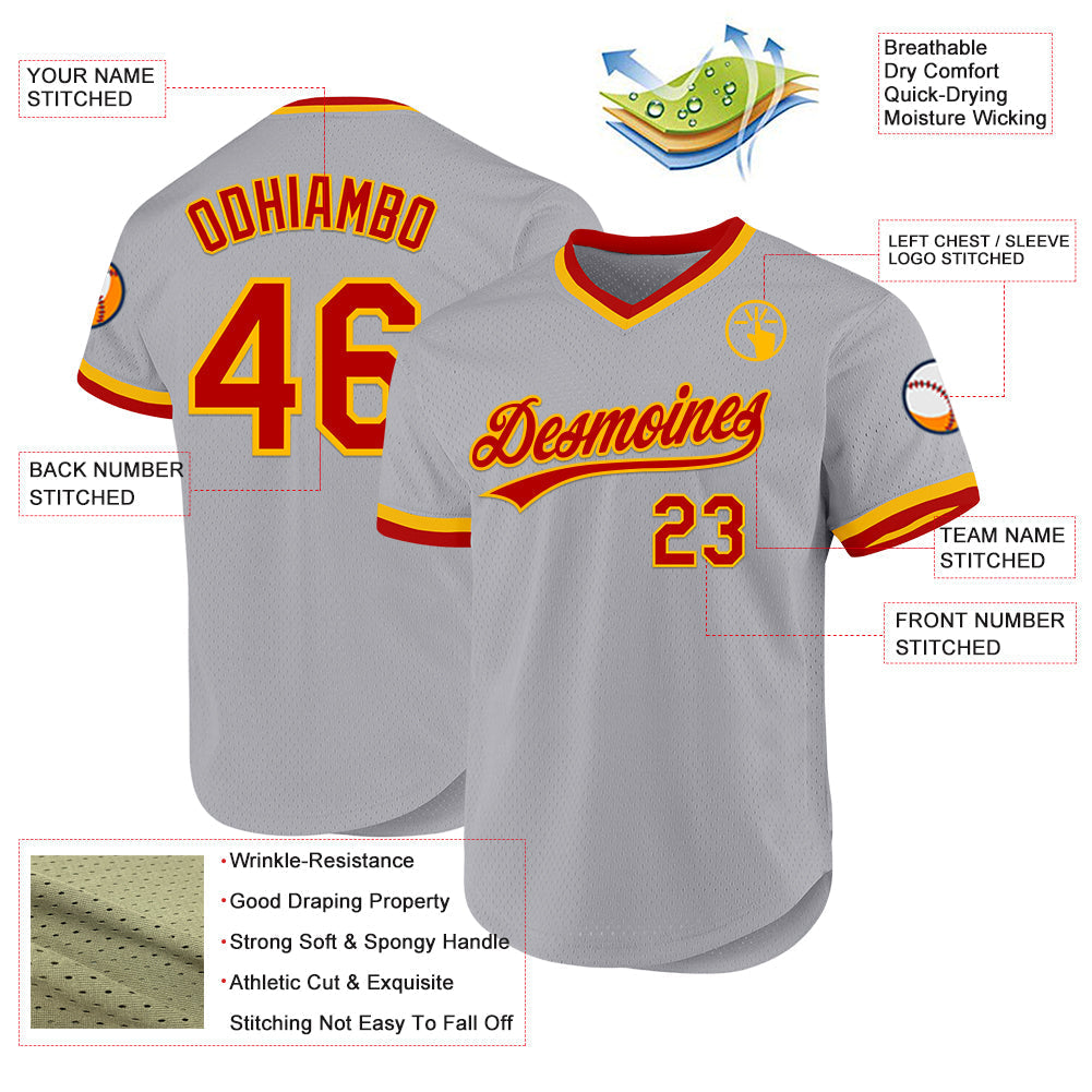 Custom Gray Red-Gold Authentic Throwback Baseball Jersey baseball jersey product view 3