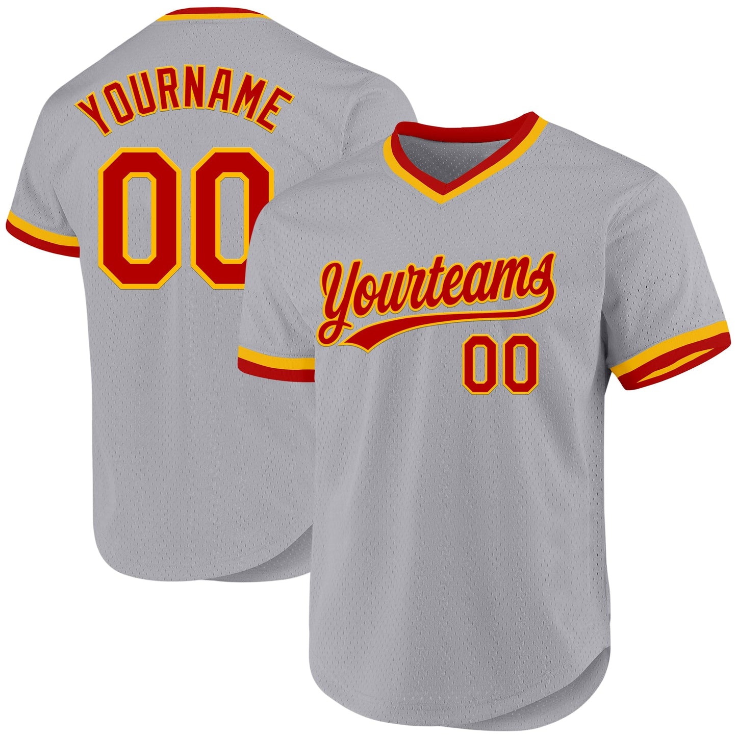 Custom Gray Red-Gold Authentic Throwback Baseball Jersey baseball jersey product view 1