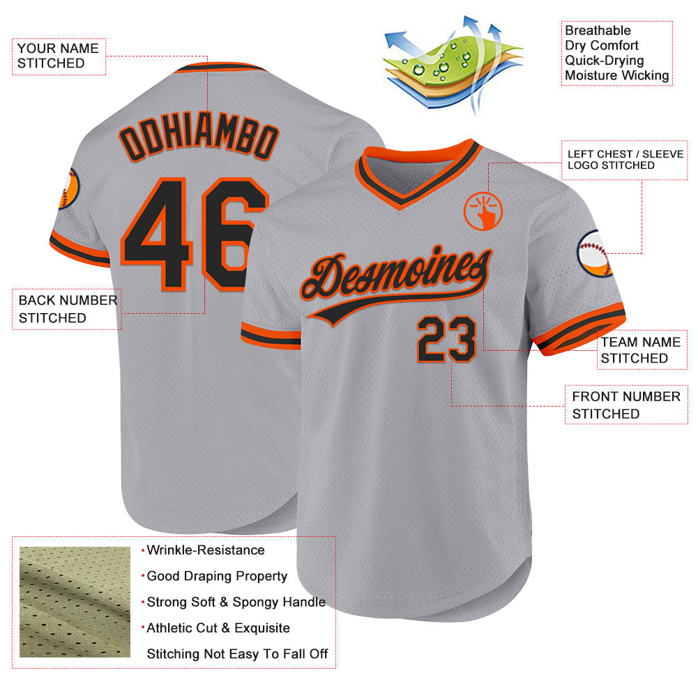 Custom Gray Black-Orange Authentic Throwback Baseball Jersey baseball jersey product view 3