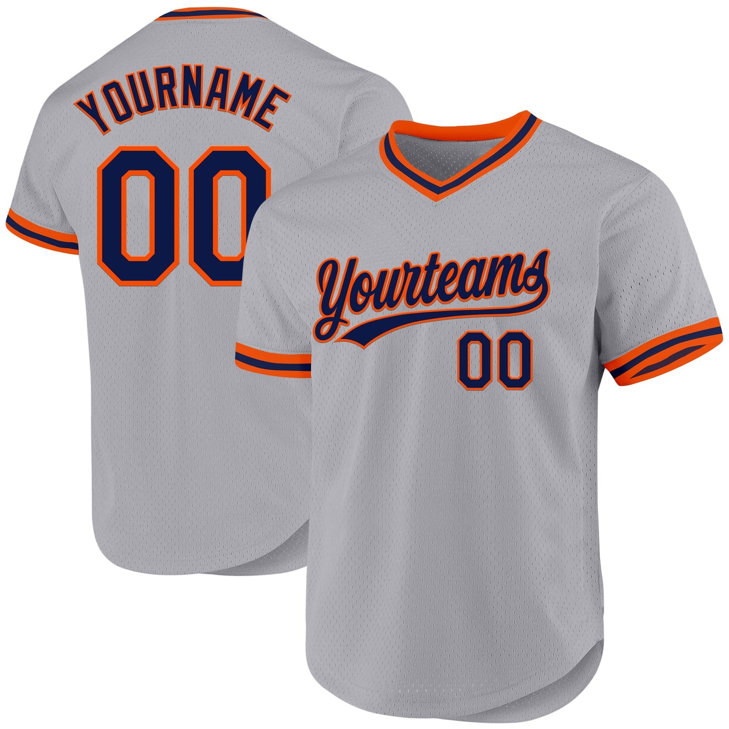Custom Gray Navy-Orange Authentic Throwback Baseball Jersey baseball jersey product view 1