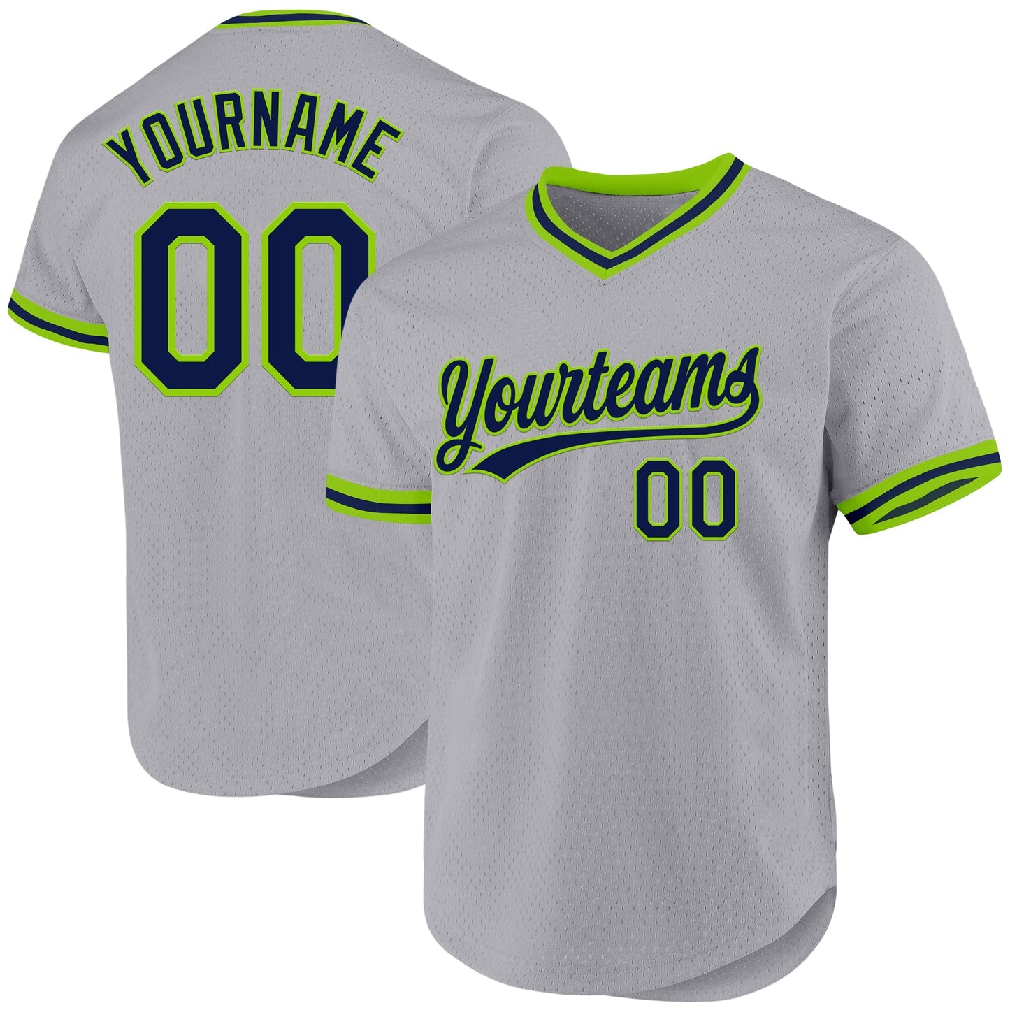 Custom Gray Navy-Neon Green Authentic Throwback Baseball Jersey baseball jersey product view 1