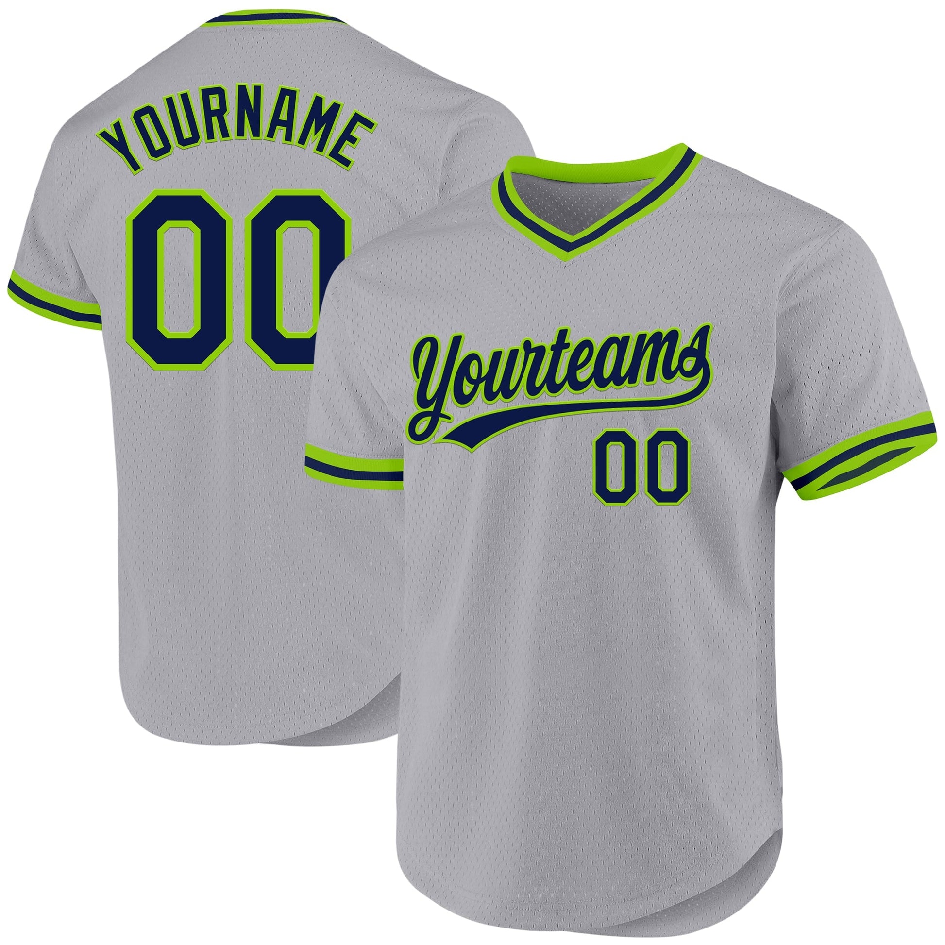 Custom Gray Navy-Neon Green Authentic Throwback Baseball Jersey baseball jersey product view 1
