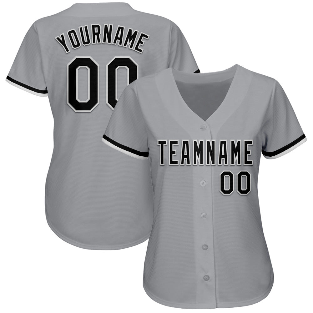 Custom Gray Black-White Authentic Baseball Jersey baseball jersey product view 2