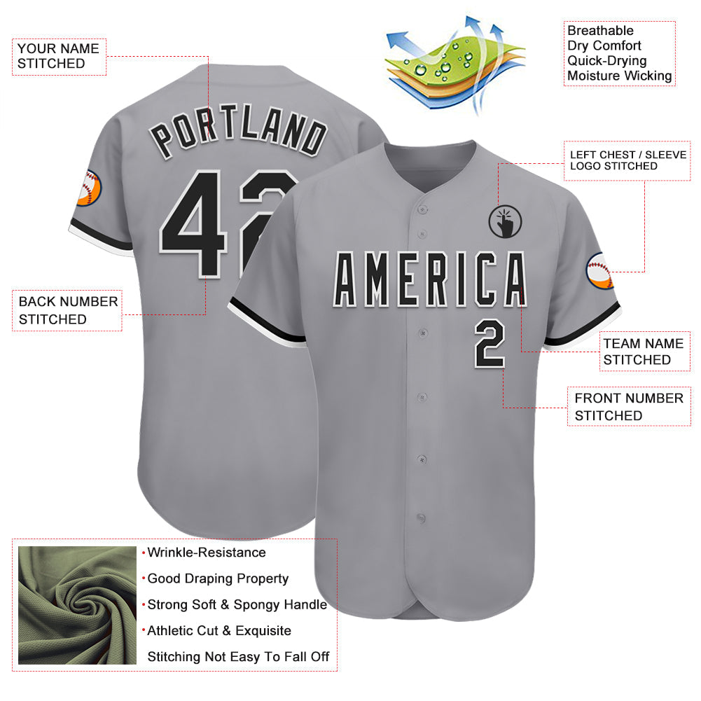 Custom Gray Black-White Authentic Baseball Jersey baseball jersey product view 3