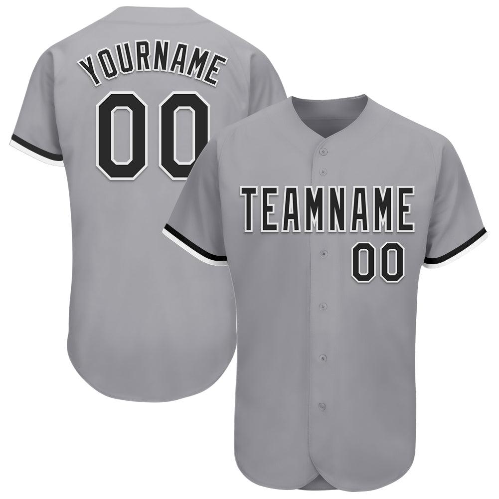 Custom Gray Black-White Authentic Baseball Jersey baseball jersey product view 1