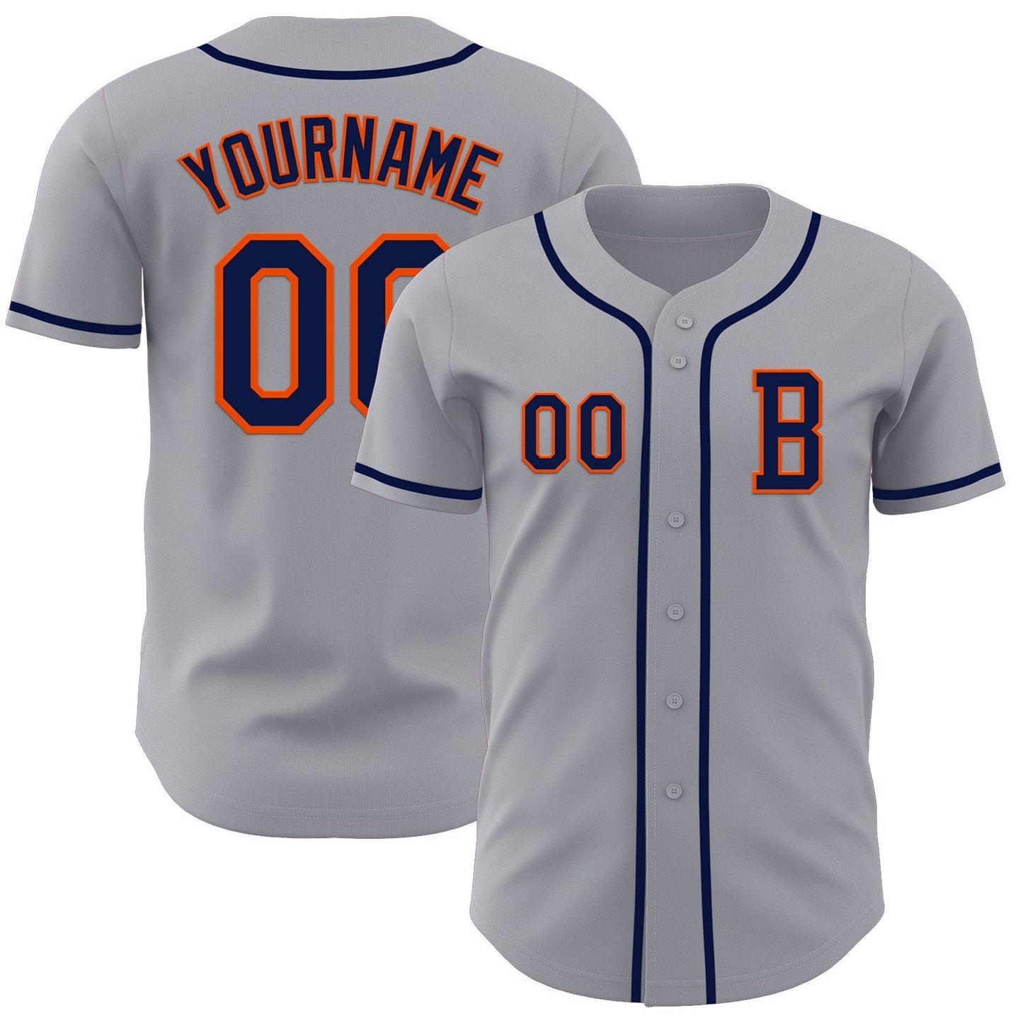Custom Gray Navy-Orange Authentic Baseball Jersey baseball jersey product view 1