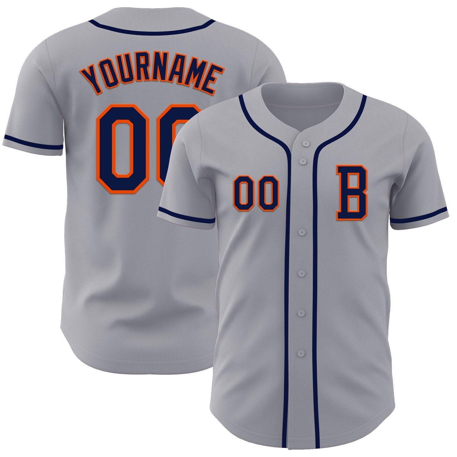 Custom Gray Navy-Orange Authentic Baseball Jersey baseball jersey product view 1