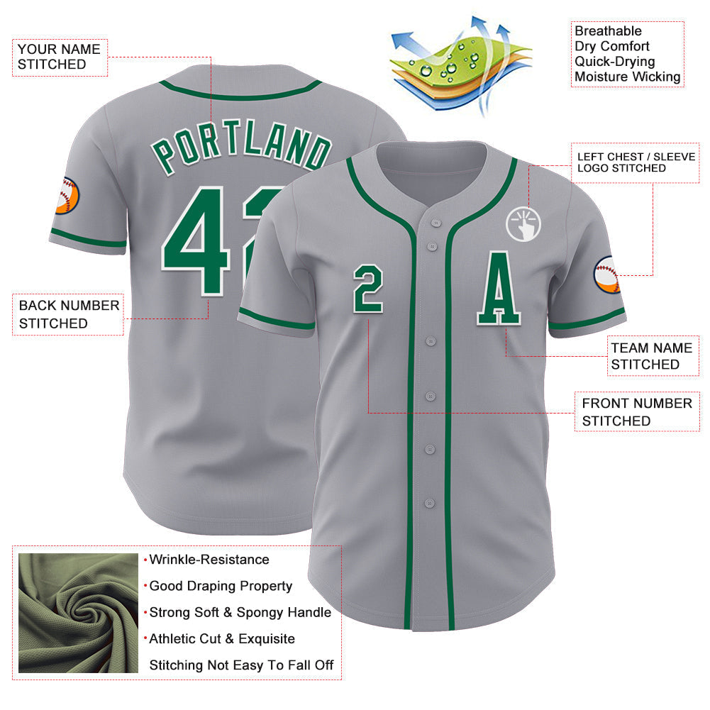 Custom Gray Kelly Green-White Authentic Baseball Jersey baseball jersey product view 2