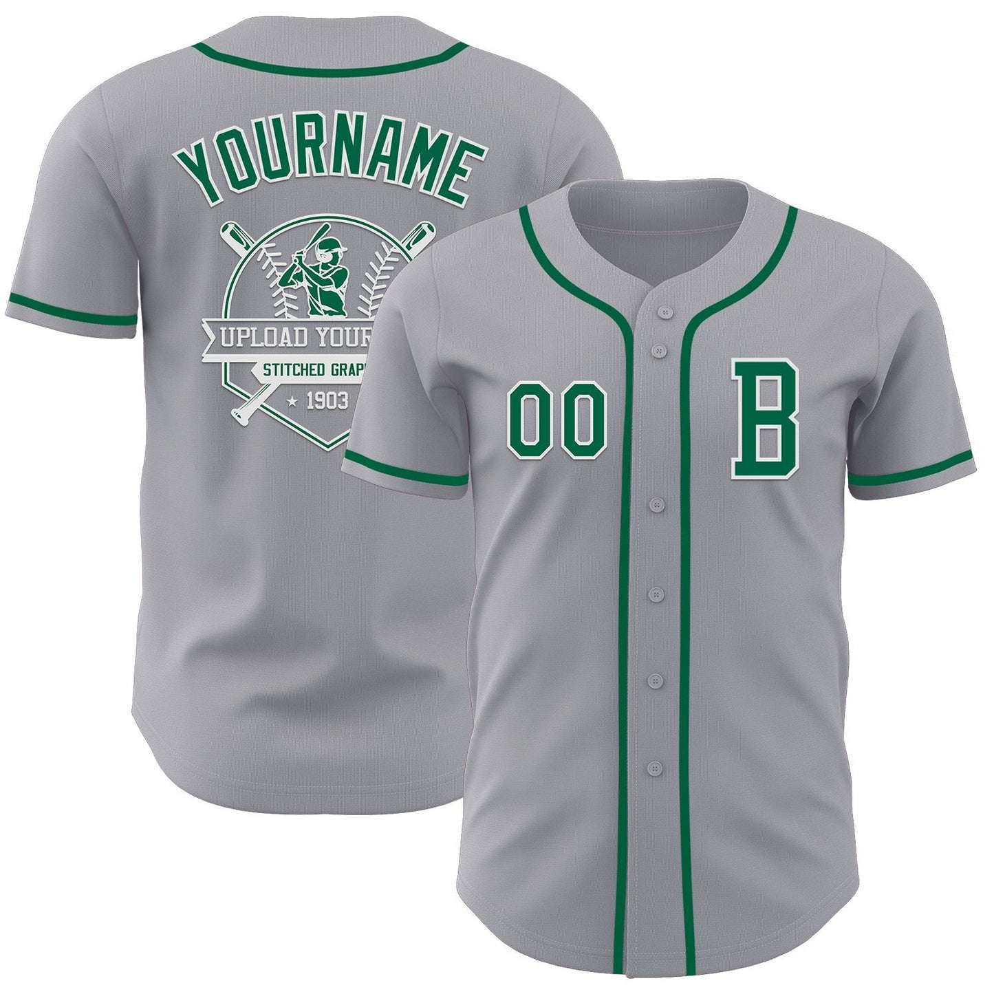 Custom Gray Kelly Green-White Authentic Baseball Jersey baseball jersey product view 5