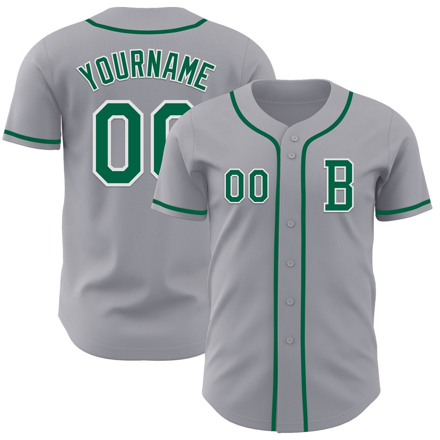 Custom Gray Kelly Green-White Authentic Baseball Jersey baseball jersey product view 1