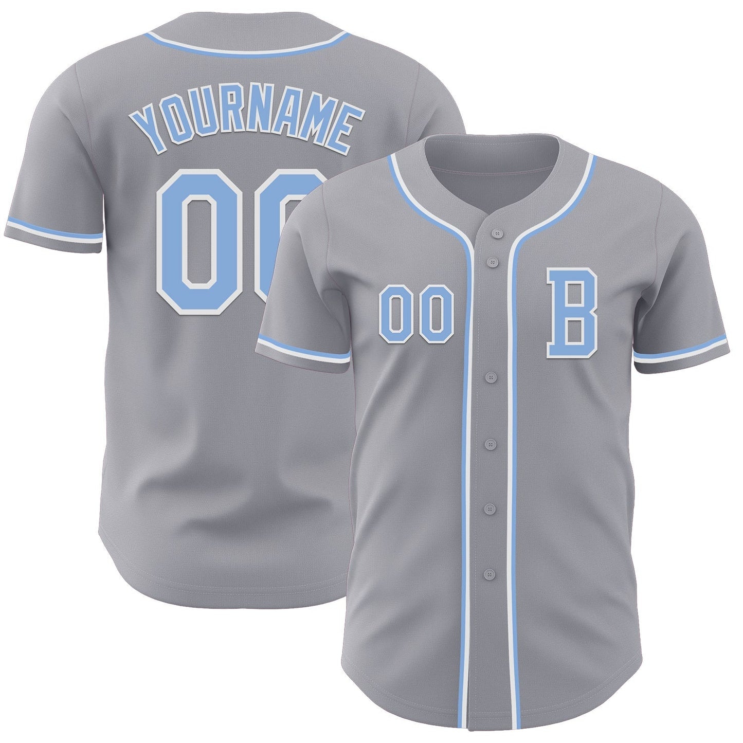 Custom Gray Light Blue-White Authentic Baseball Jersey baseball jersey product view 1