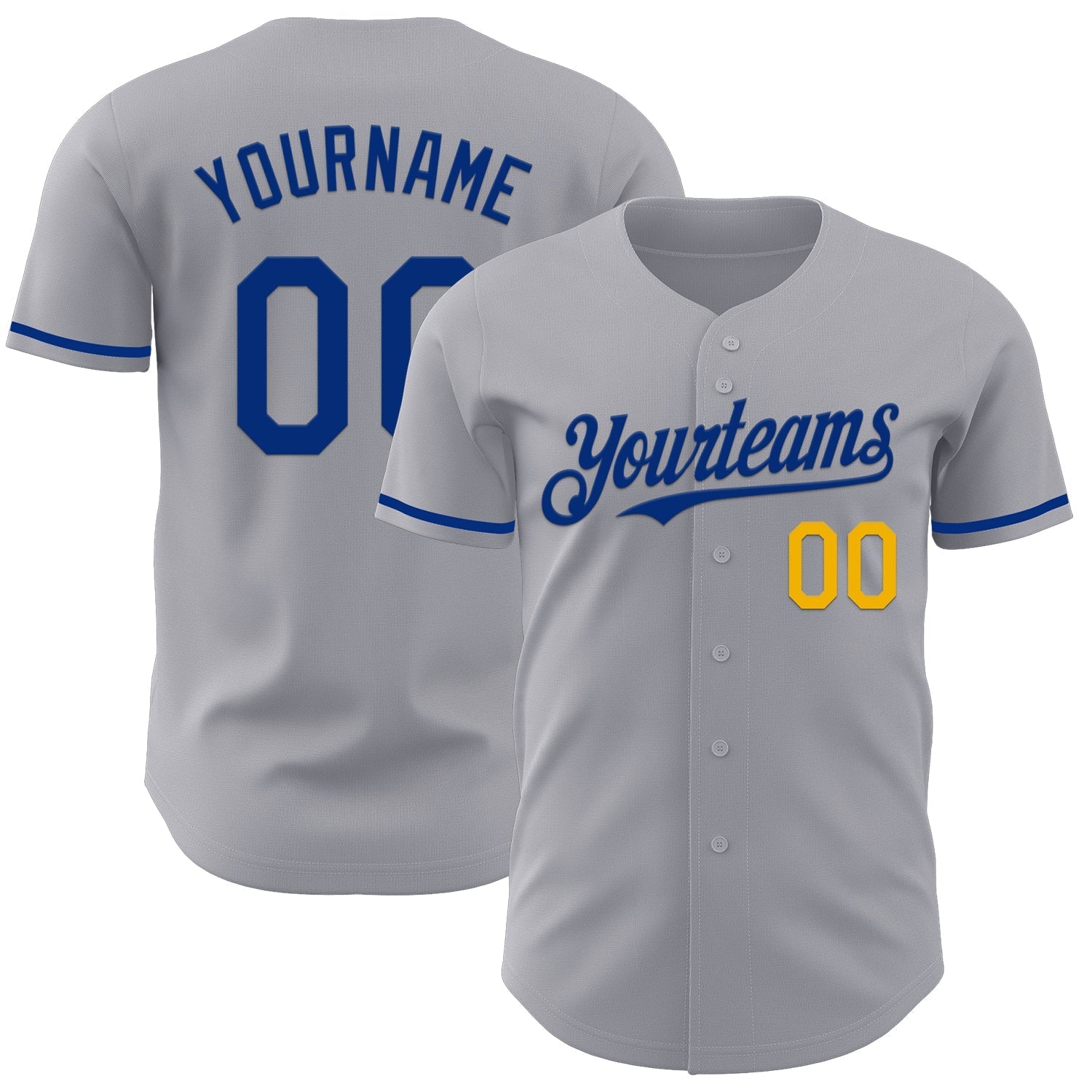 Custom Gray Royal-Gold Authentic Baseball Jersey baseball jersey product view 1