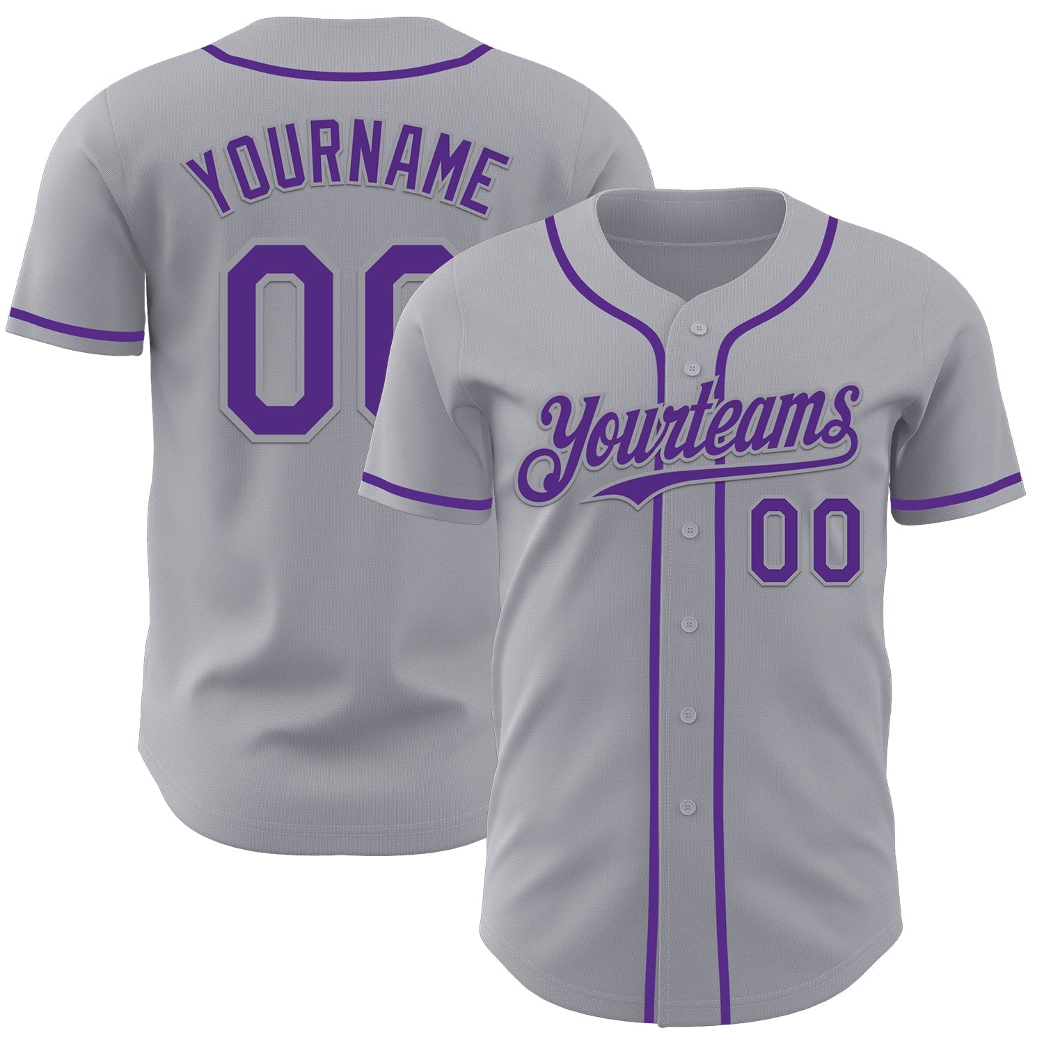 Custom Gray Purple Authentic Baseball Jersey baseball jersey product view 1