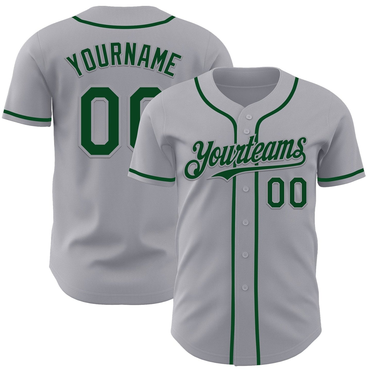 Custom Gray Green Authentic Baseball Jersey baseball jersey product view 1