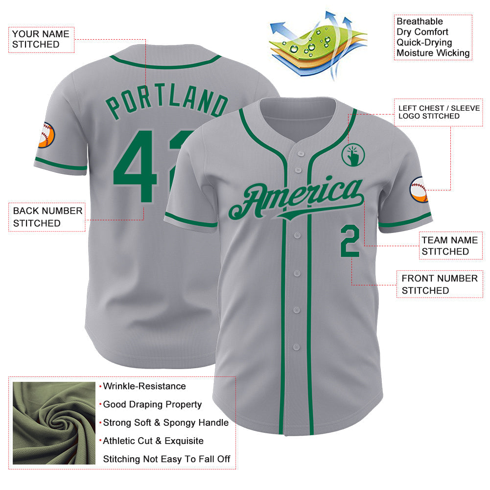 Custom Gray Kelly Green Authentic Baseball Jersey baseball jersey product view 3