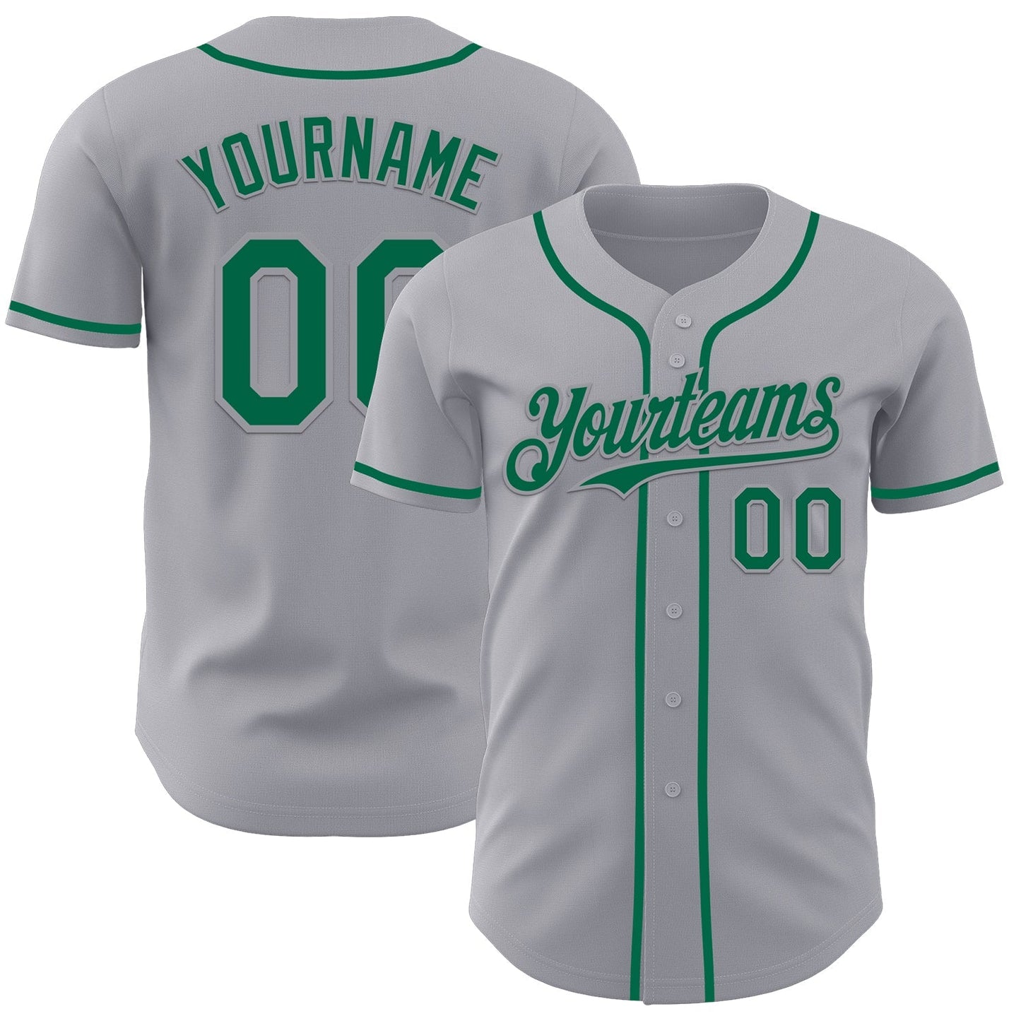 Custom Gray Kelly Green Authentic Baseball Jersey baseball jersey product view 1