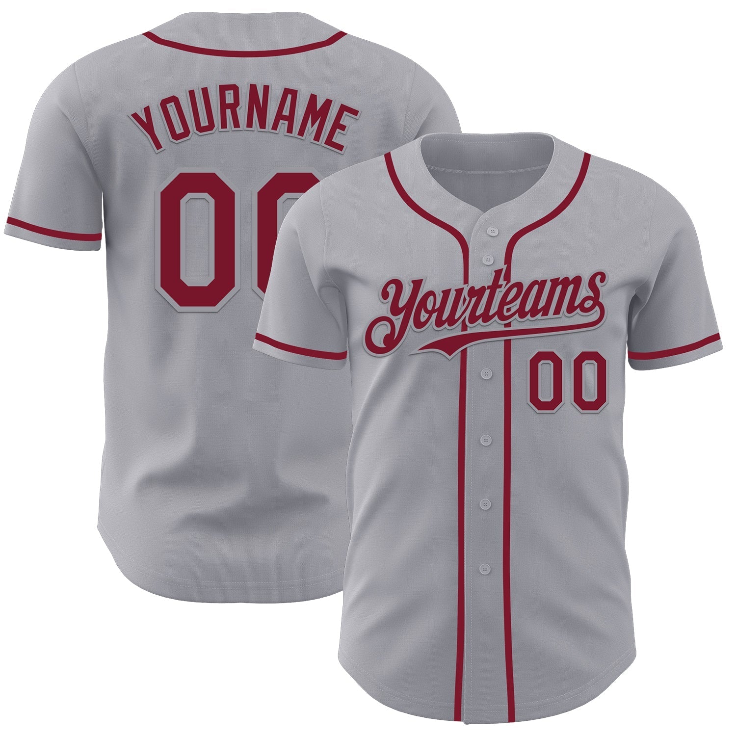 Custom Gray Crimson Authentic Baseball Jersey baseball jersey product view 1