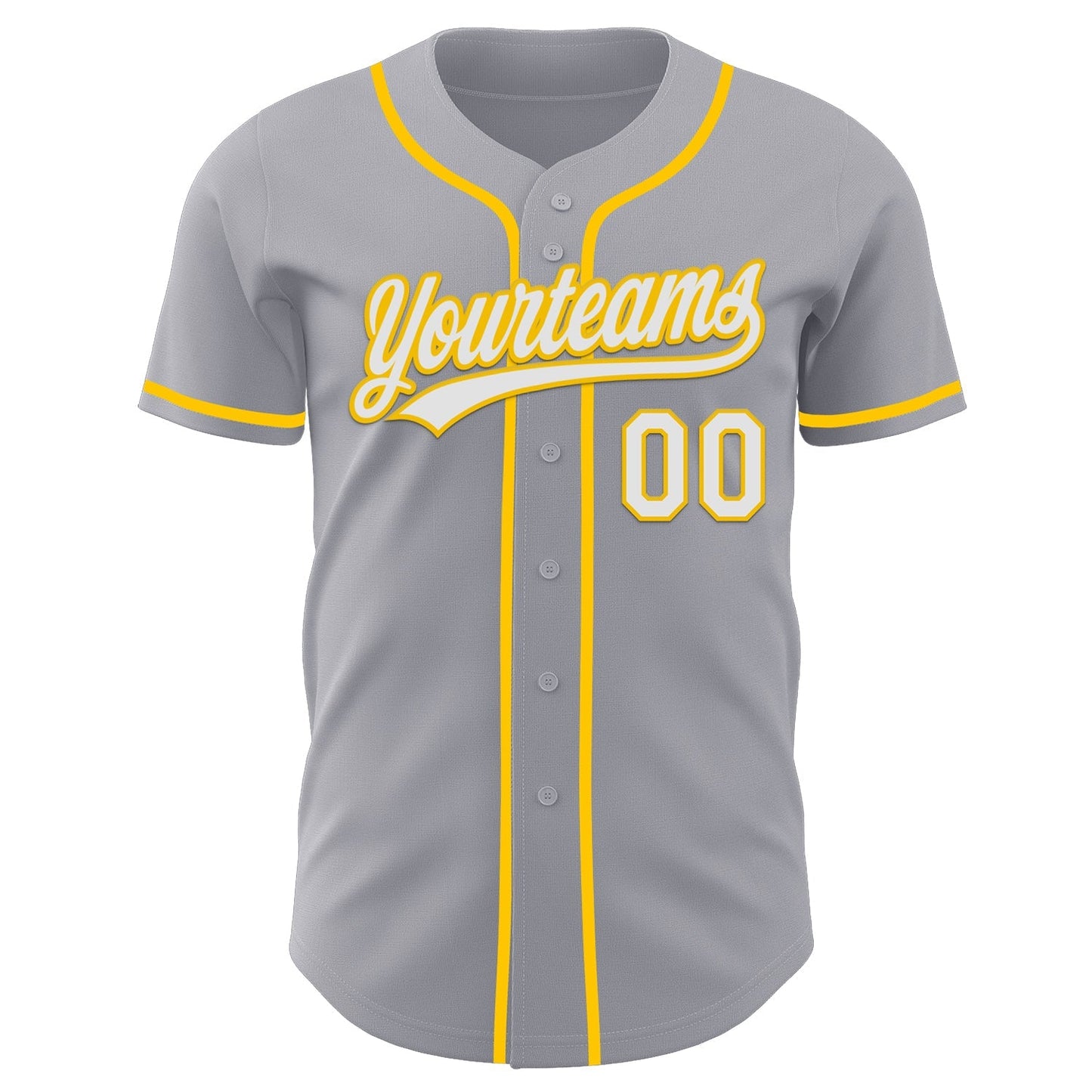 Custom Gray White-Yellow Authentic Baseball Jersey baseball jersey product view 2