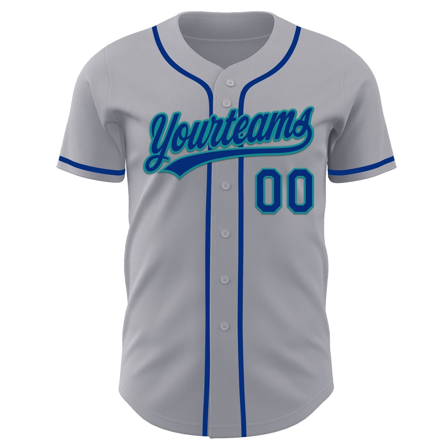 Custom Gray Royal-Teal Authentic Baseball Jersey baseball jersey product view 2