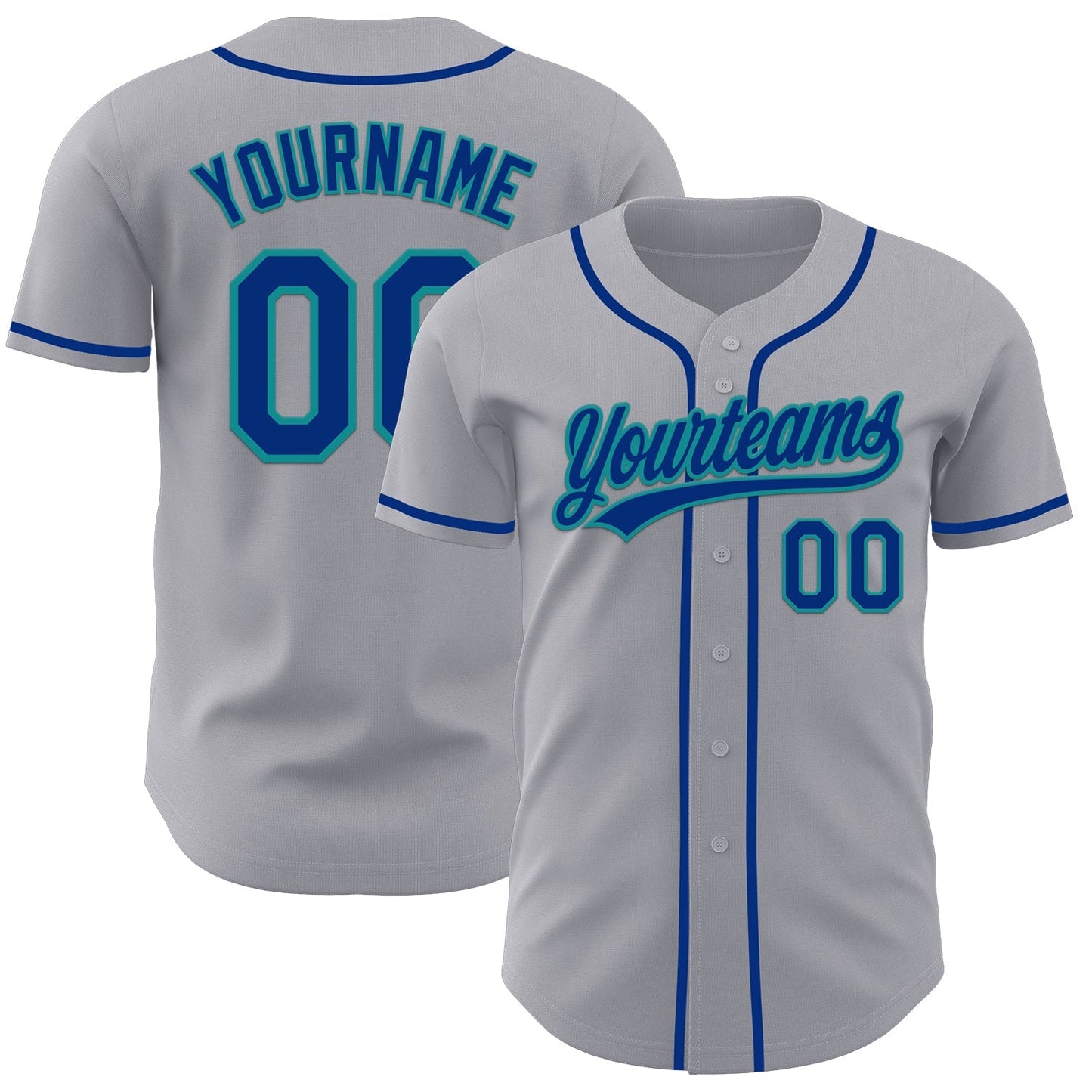Custom Gray Royal-Teal Authentic Baseball Jersey baseball jersey product view 1