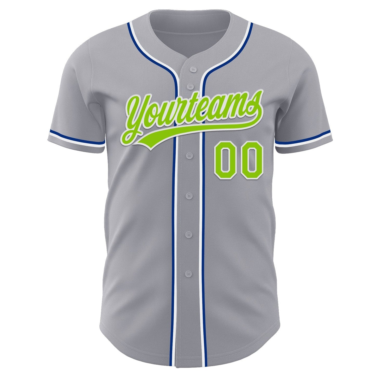 Custom Gray Neon Green Royal-White Authentic Baseball Jersey baseball jersey product view 2