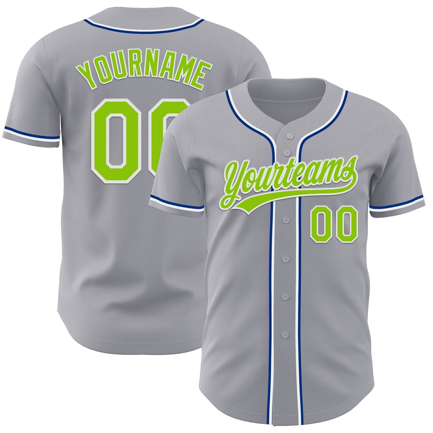 Custom Gray Neon Green Royal-White Authentic Baseball Jersey baseball jersey product view 1