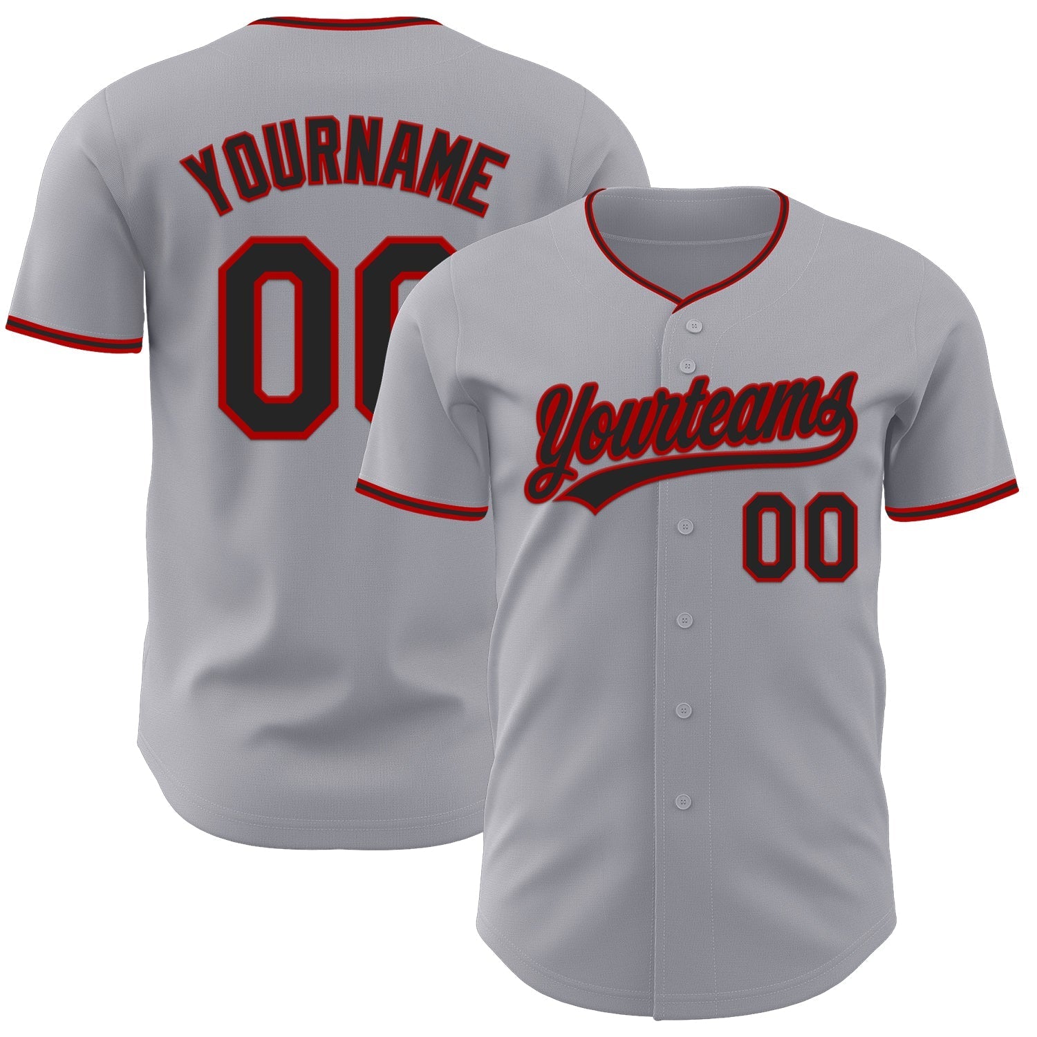 Custom Gray Black-Red Authentic Baseball Jersey baseball jersey product view 1