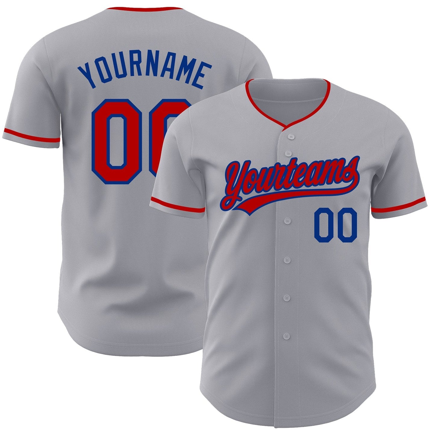 Custom Gray Red-Royal Authentic Baseball Jersey baseball jersey product view 1