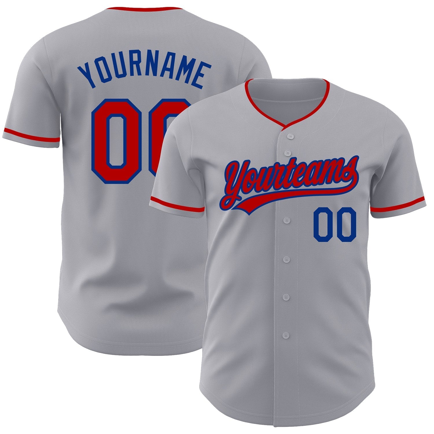 Custom Gray Red-Royal Authentic Baseball Jersey baseball jersey product view 1
