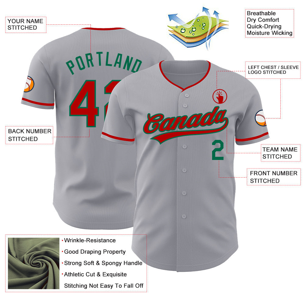 Custom Gray Red-Kelly Green Authentic Baseball Jersey baseball jersey product view 3