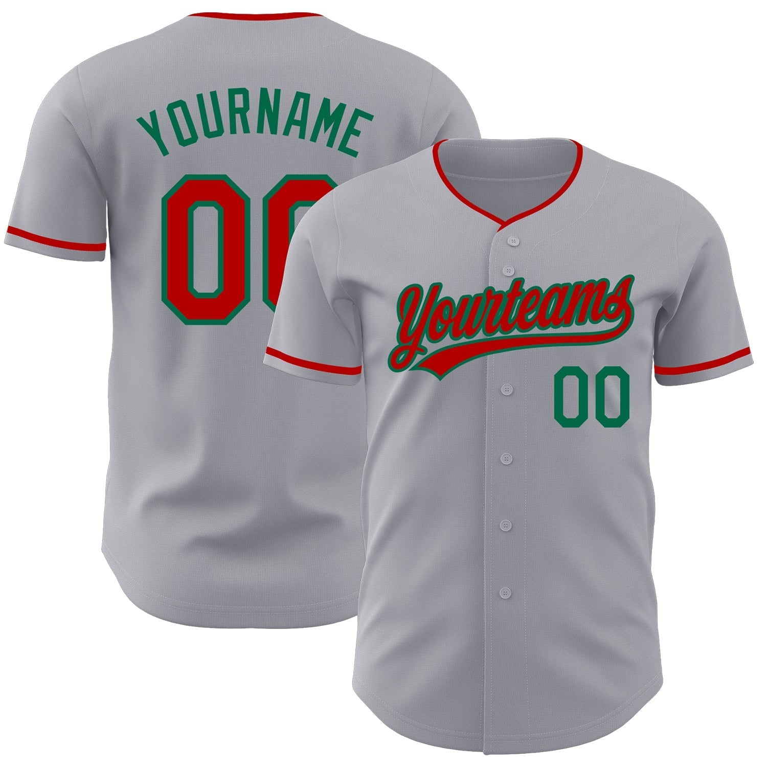 Custom Gray Red-Kelly Green Authentic Baseball Jersey baseball jersey product view 1