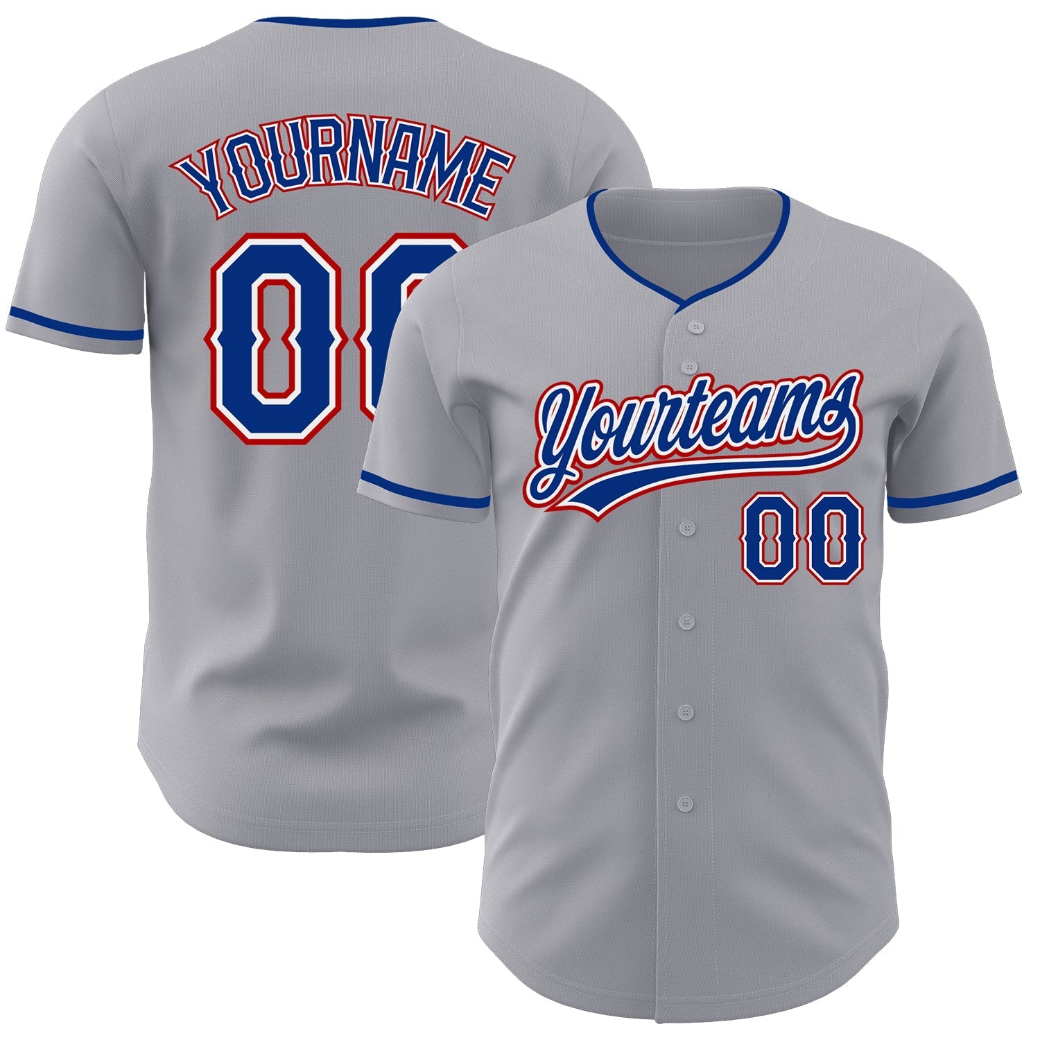 Custom Gray Royal White-Red Authentic Baseball Jersey baseball jersey product view 1