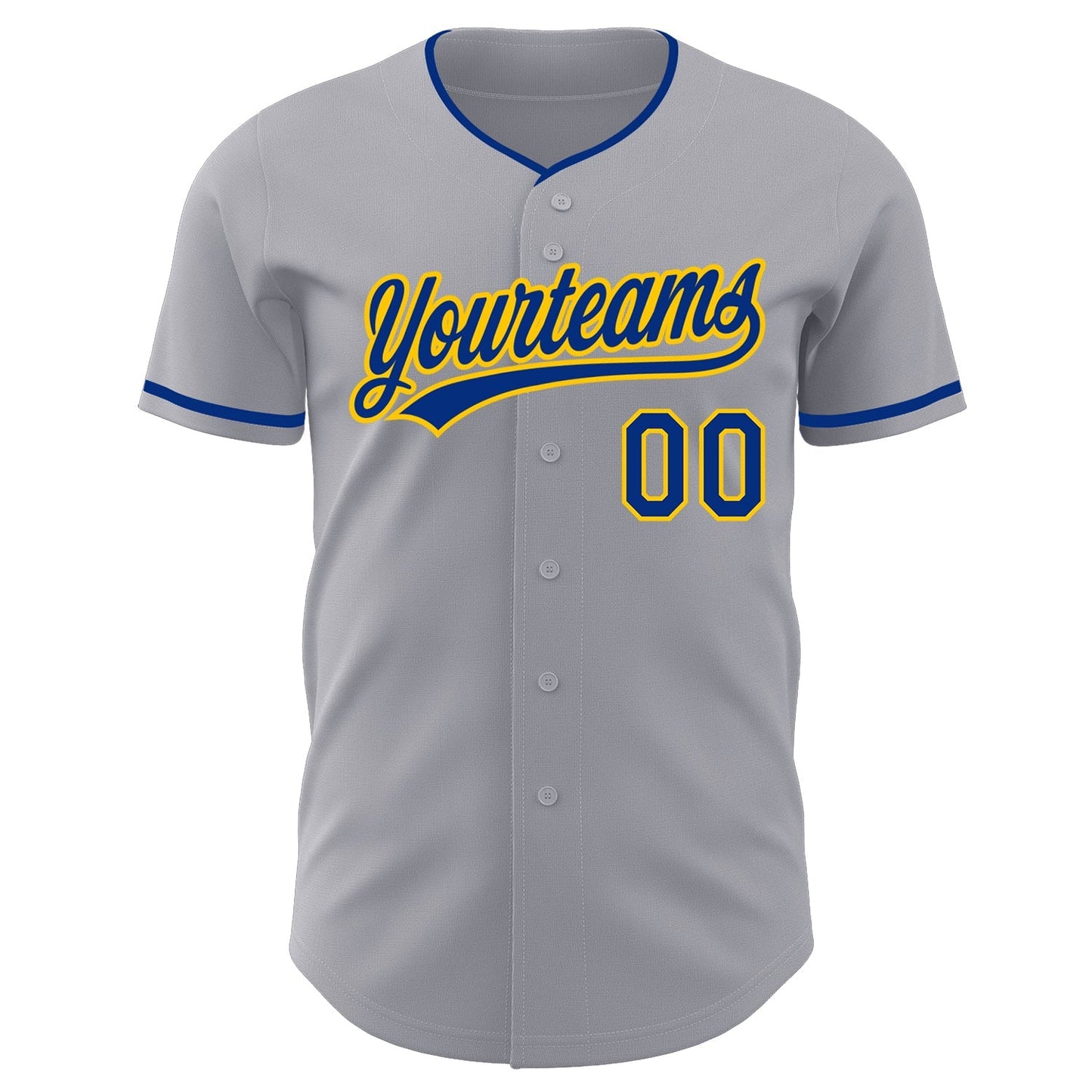 Custom Gray Royal-Yellow Authentic Baseball Jersey baseball jersey product view 2
