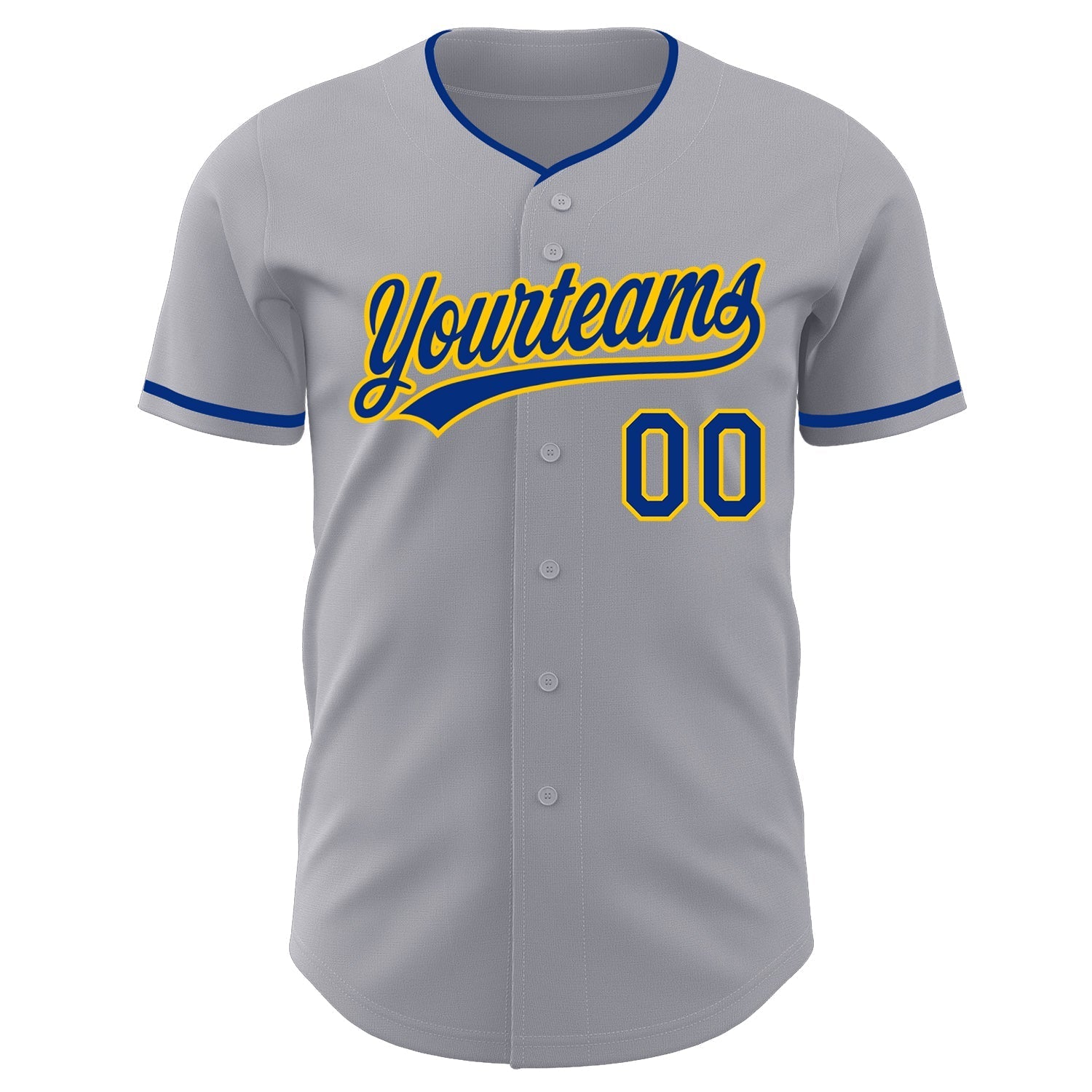 Custom Gray Royal-Yellow Authentic Baseball Jersey baseball jersey product view 2