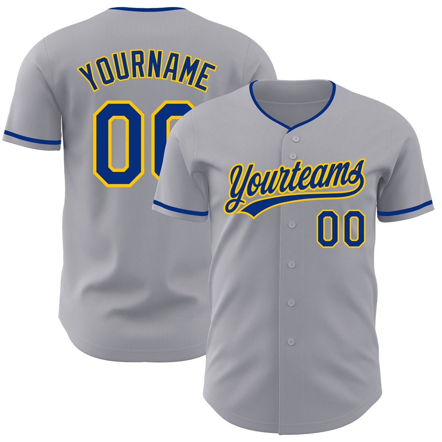 Custom Gray Royal-Yellow Authentic Baseball Jersey baseball jersey product view 1