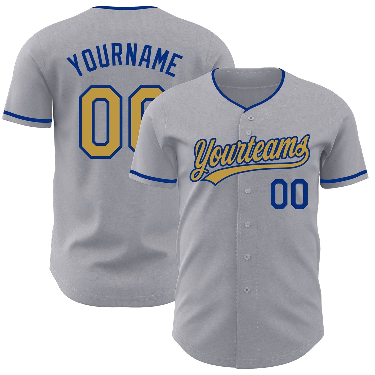 Custom Gray Old Gold-Royal Authentic Baseball Jersey baseball jersey product view 1