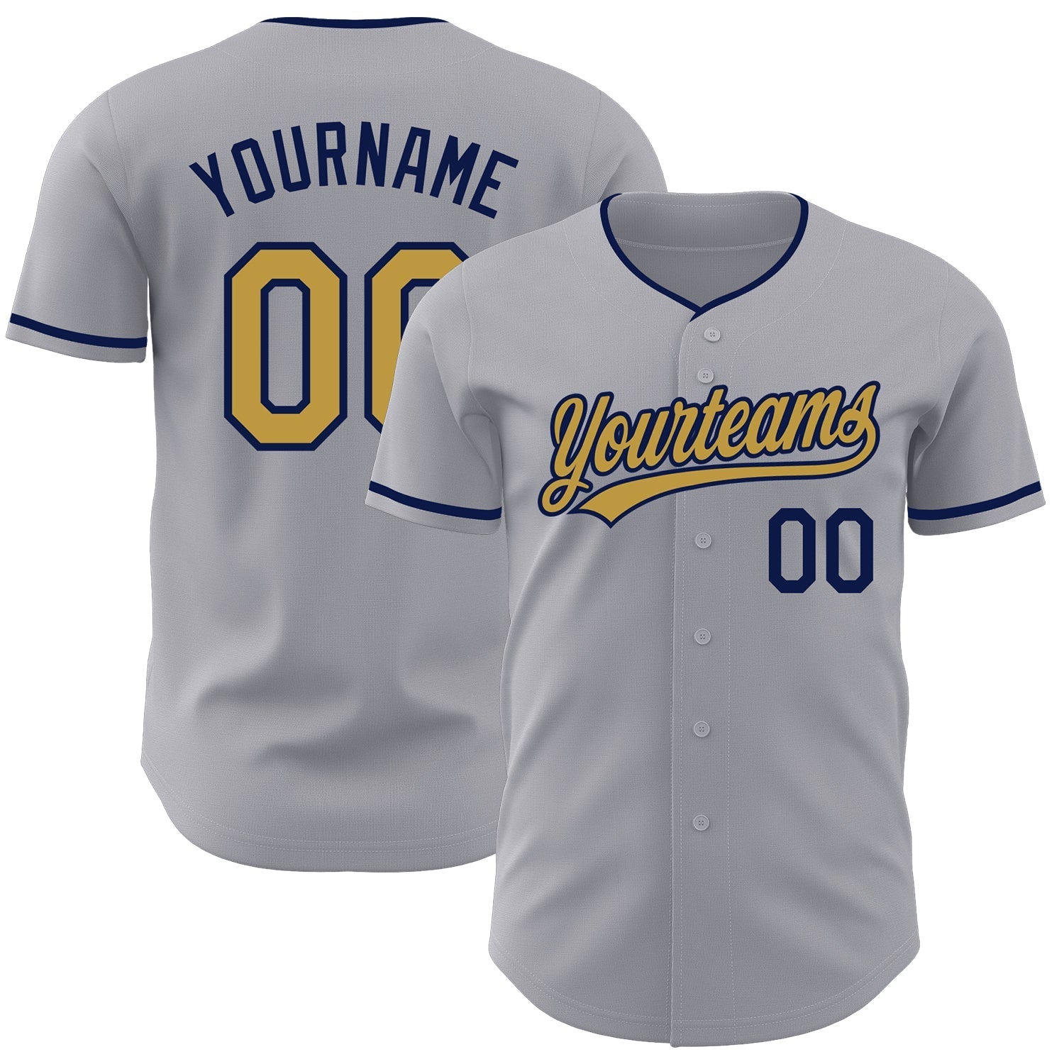 Custom Gray Old Gold-Navy Authentic Baseball Jersey baseball jersey product view 1