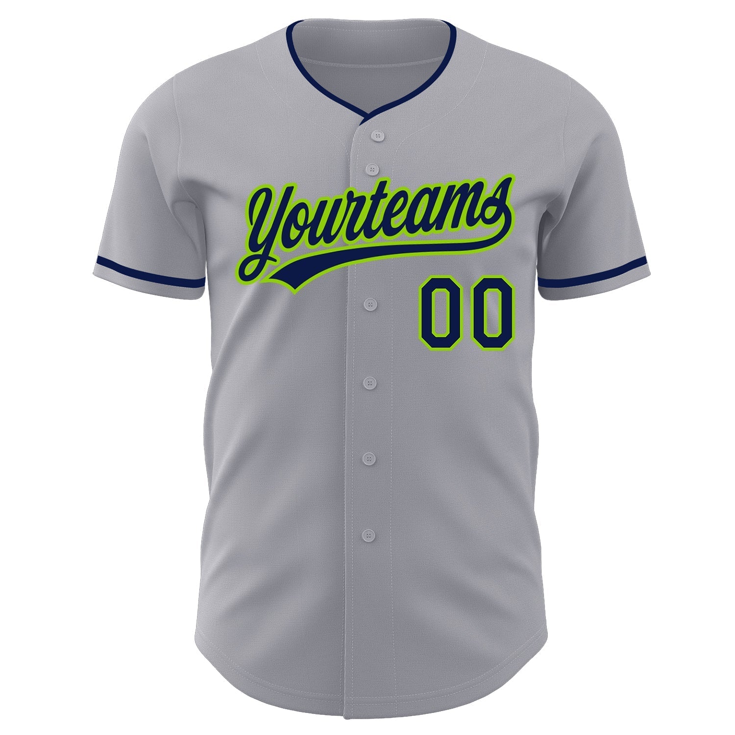 Custom Gray Navy-Neon Green Authentic Baseball Jersey baseball jersey product view 2